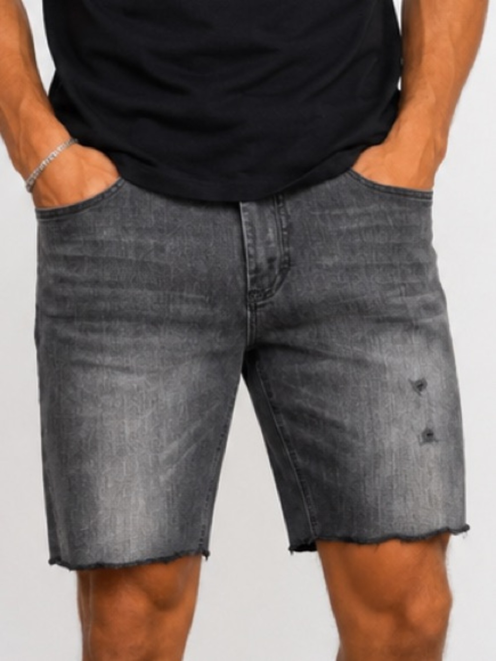 BLANKNYC Wooster Men’s Denim Cutoff Shorts 34 Black Distressed Raw Hem